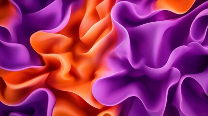 Canvas Print - A vibrant and dynamic abstract background featuring a swirling pattern of purple and orange 3D shapes. The smooth, flowing lines create a sense of movement and energy, symbolizing creativity, innovati