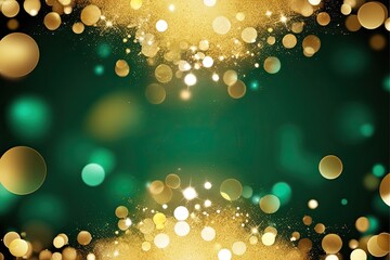 Wall Mural - Abstract Gold Bokeh Banner Background with Emerald Green Blur and Sparkling Light