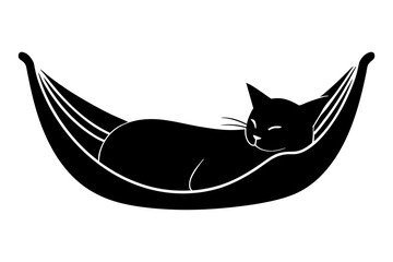 Wall Mural - A cat lying in a hammock silhouette black vector art illustration