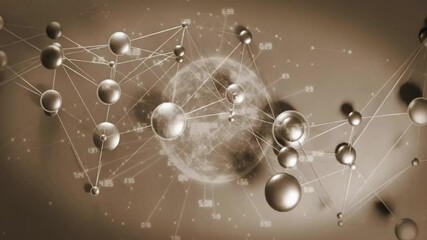 Poster - Animation of network of connections over globe with data processing on beige background