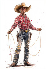 Wall Mural - Watercolor of American cowboy wearing a widebrimmed hat