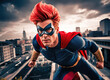 © Anton Dios - A superhero in mid-flight, soaring above a city skyline, demonstrating strength and agility during a bright afternoon