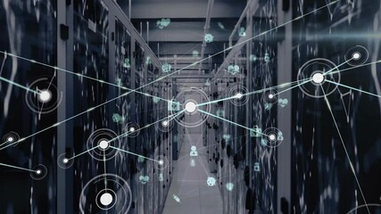 Poster - Animation of network of connections with icons on black background