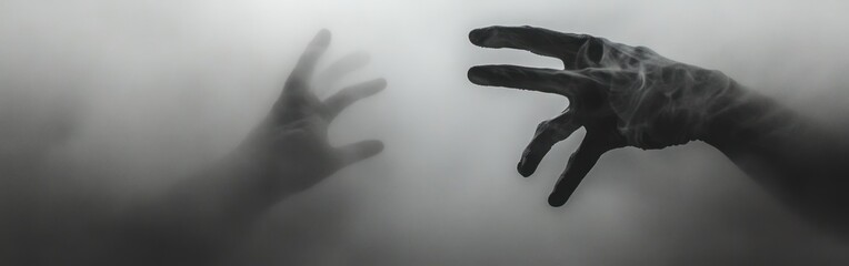 Poster - Ethereal hands reaching through fog, evoking a sense of mystery and longing.