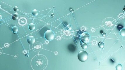 Poster - Animation of network of connections with icons on blue background
