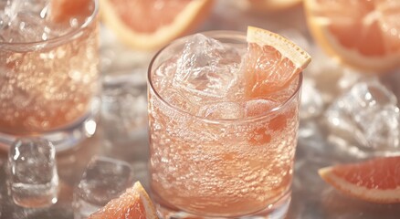 Refreshing summer grapefruit cocktails served over ice with fresh fruit garnish