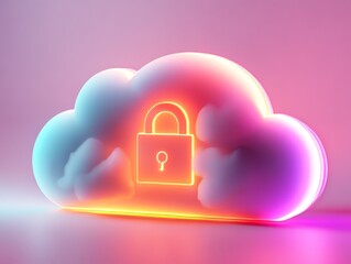  digital futuristic glowing cloud with padlock sigil(icon, icon), modern cloud virtual technology for business and entertainment, futuristic cloud data security concept