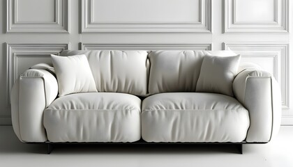 Elegant modern sofa with plush cushions and stylish design against a minimalist white backdrop