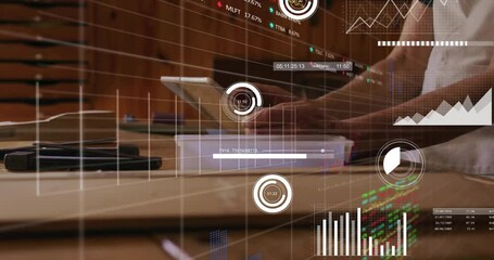 Poster - Animation of data processing over african american businesswoman in office