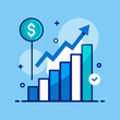 © pikshine - business graph chart, A minimalistic flat vector illustration of a financial growth chart with bars increasing in height, a dollar sign, and an upward arrow, supported by an open hand underneath.