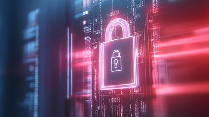 Wall Mural - a close-up image of a digital lock on a computer screen, symbolizing data security with a light soli