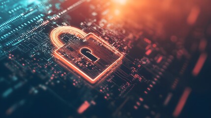 Wall Mural - a close-up image of a digital lock on a computer screen, symbolizing data security with a light soli