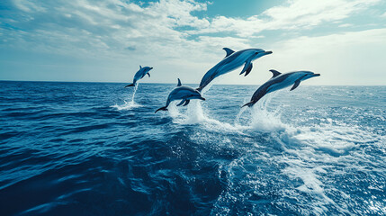 Wall Mural - Dolphins jumping in the sea