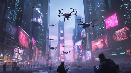 Wall Mural - drones in the city