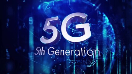 Poster - Animation of 5g text over data processing and globe