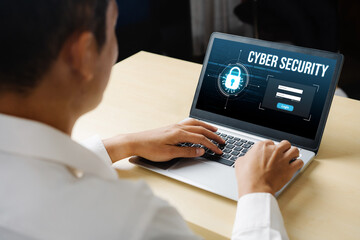 Poster - cyber security system on computer screen protect private information snugly from hacker and cyber at