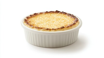   Close-up image of a cake on a white plate in a bowl with a reflection