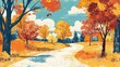 © Seyyar - Autumn park illustration featuring relaxation and active leisure in nature Enjoyable sunny weather perfect for strolls along a vibrant fall pathway