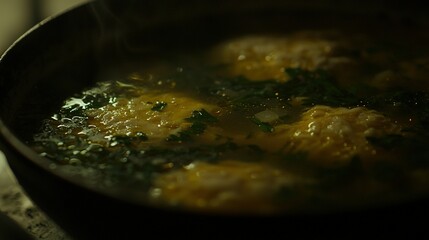 Poster -   Broccoli and cheese in a frying pan..