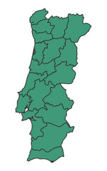 Green Portugal simple map with states border outline vector