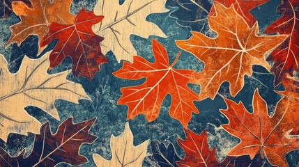 Poster - Close up illustration of autumn leaves covered in frost showcasing detailed textures and edges