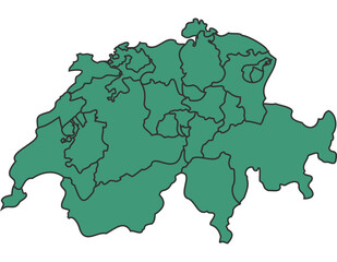 Green Switzerland simple map with states border outline vector