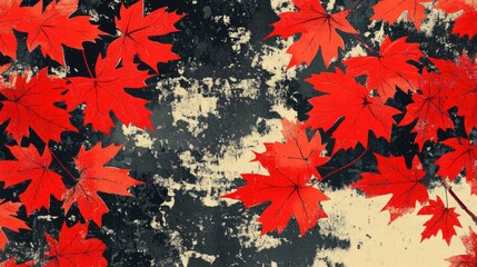 Canvas Print - Red maple leaves composition for coloring with an autumn theme