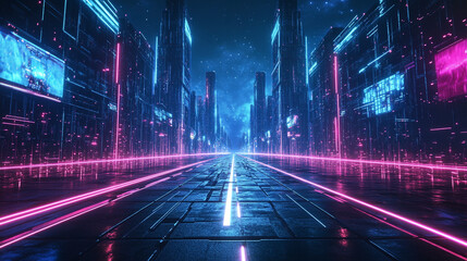 Wall Mural - Adark-themed futuristic road scene