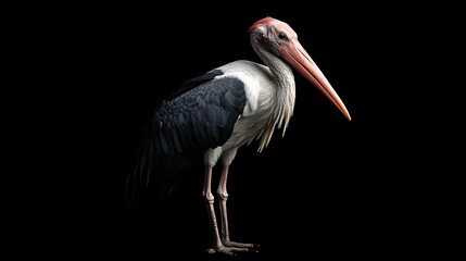 Poster - Marabou Stork Bird with Black Background, Realistic Photo, Wallpaper, Cover and Screen for Smartphone, PC, Laptop, 9:16 and 16:9 Format