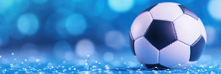 A soccer ball with a computerized analytics interface is signifying data analysis and online sports betting.