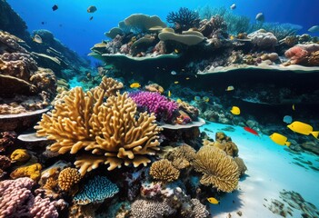 vibrant coral reefs abundant colorful marine life including diverse ecosystems crystal clear waters, aquatic, biodiversity, underwater, fish, invertebrate