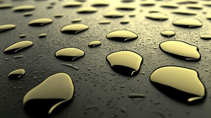   A black surface with water droplets covering its surface