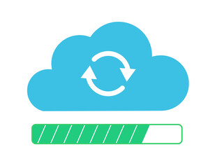 Poster - A cloud with an upload icon and a counter. The counter is green and almost completely filled. The icon is on a blue background. Flat design illustration. 