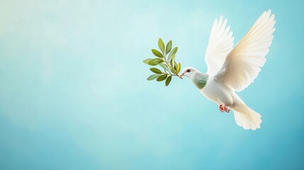 White dove with olive branch, symbol of peace and hope