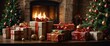 © HumblePride - Christmas Eve Warmth: Wrapped gifts and twinkling ornaments gather around a crackling fireplace, embodying the cozy spirit of Christmas.