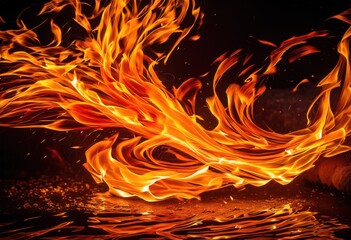 Wall Mural - dynamic visuals vibrant flames dancing deep dark background creating engaging energetic atmosphere, fire, brightness, color, light, glow, intensity, warmth