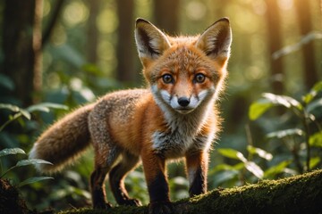 beautiful animal baby fox in jungle