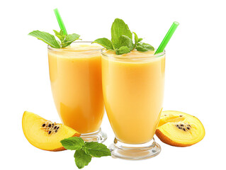 Wall Mural - two glasses of orange juice with straws and fruit