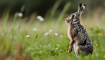 Curious Wild Rabbit Exploring a Vibrant Meadow