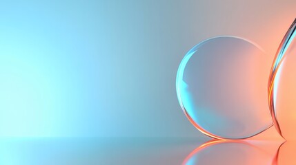 Wall Mural - A minimalist abstract background featuring a soft, glowing gradient in blue and orange hues. A glass sphere sits in the foreground, reflecting the colors of the gradient and creating a sense of depth 