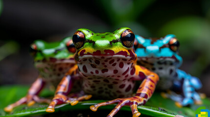 Canvas Print - Rainforest Frogs Vibrant Life Leaves And Branch