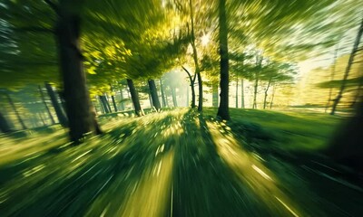 Wall Mural - a forest with trees and sunlight shining through the leaves