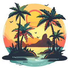 Wall Mural - A beautiful painting of a tropical beach with palm trees Vector illustration Brazilian style