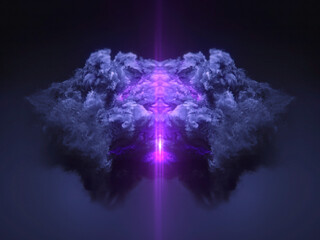 Poster - Illustration of a cloud of purple smoke with bright pink flames. 3d rendering