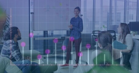 Poster - Animation of diagrams over diverse colleagues talking in office