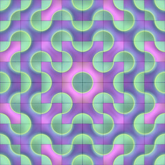 Leinwandbilder - Digital illustration of a symmetrical pattern of repeating colored tiles with wavy lines and circles. 3d rendering
