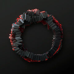Leinwandbilder - Digital illustration of multiple metallic rectangles on a dark background assembled into a ring. 3d rendering