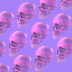Aufkleber - Abstract pattern of colored skulls formed by a series of colored stripes. 3d rendering digital illustration