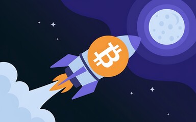 Bitcoin Rocketing to the Moon in a Playful Cryptocurrency Growth Concept