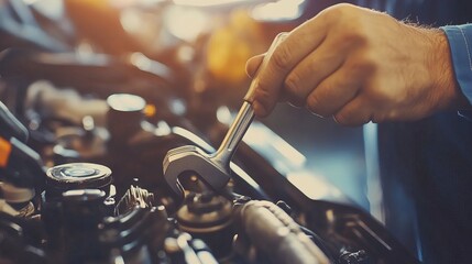 A mechanic wielding a wrench diligently repairs a car engine, embodying the critical concepts of vehicle inspection, maintenance, and repairs to ensure optimal performance and safe operation. 